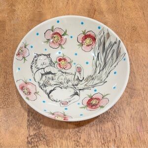 Liza Fina White Cat Floral Ceramic Bowl 8” Tina Davila Studio Pottery